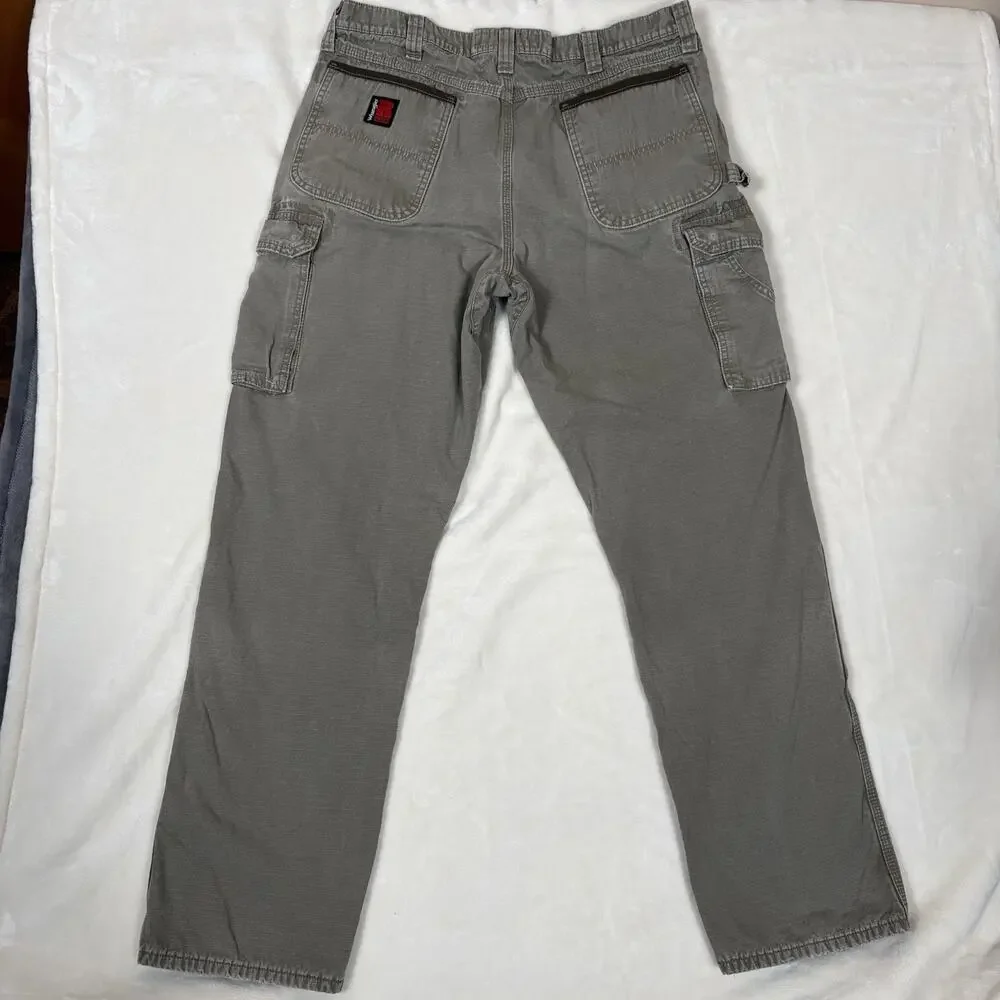 Wrangler Riggs Workwear Flannel Lined Cargo Pants Fits 35x34 Tan Brown Utility
